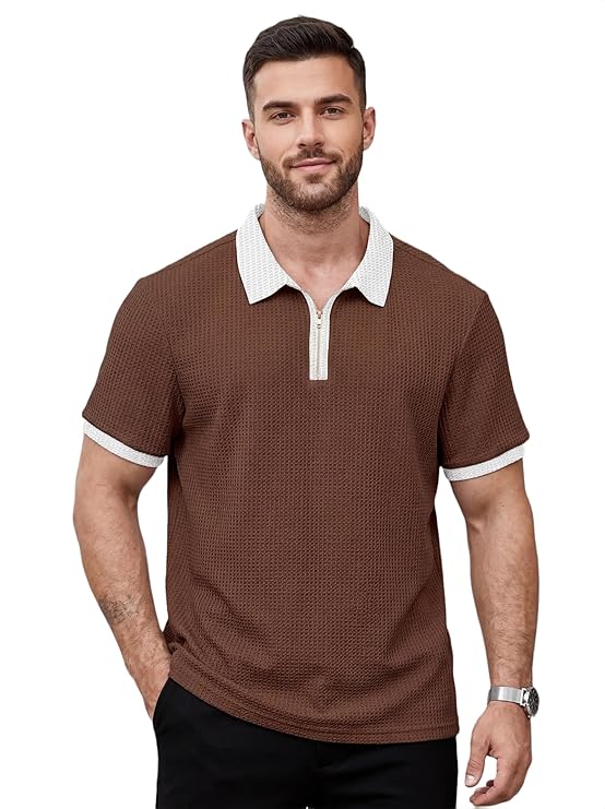 KAJARU Men's Waffle Knit T-Shirt, Short Sleeve