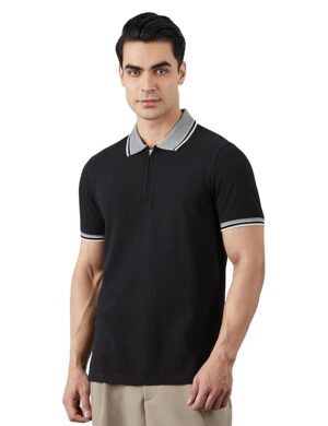 Symbol Men's Cotton Rich Solid Zipper Collar Tshirts